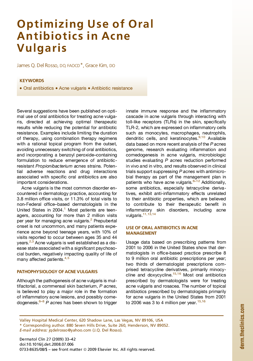 Optimizing Use of Oral Antibiotics in Acne Vulgaris