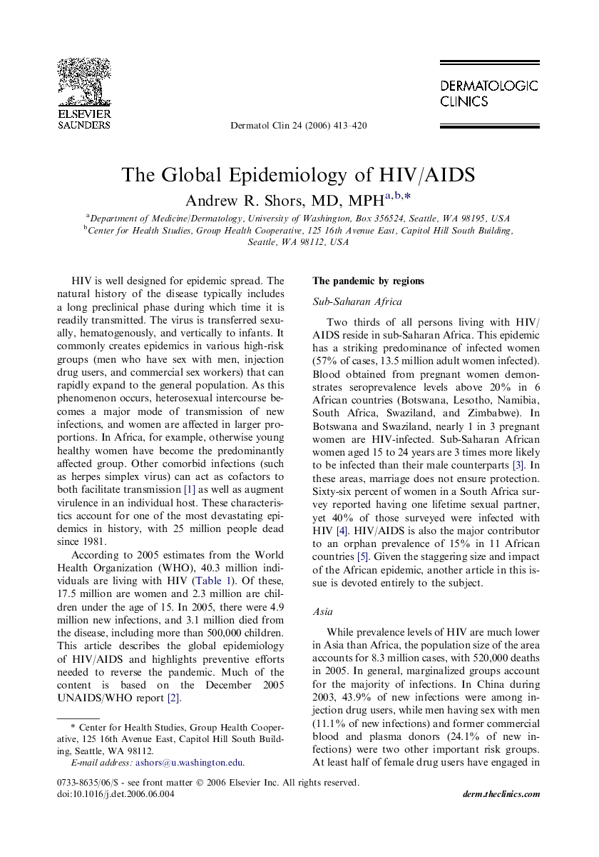 The Global Epidemiology of HIV/AIDS