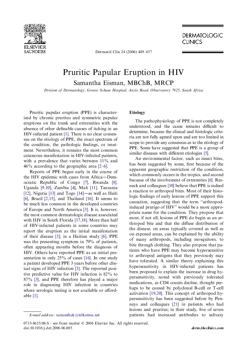 Pruritic Papular Eruption in HIV