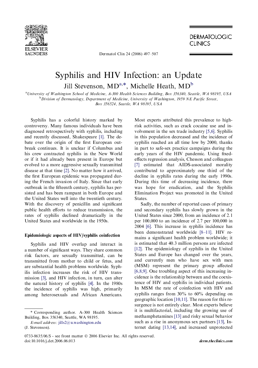 Syphilis and HIV Infection: an Update