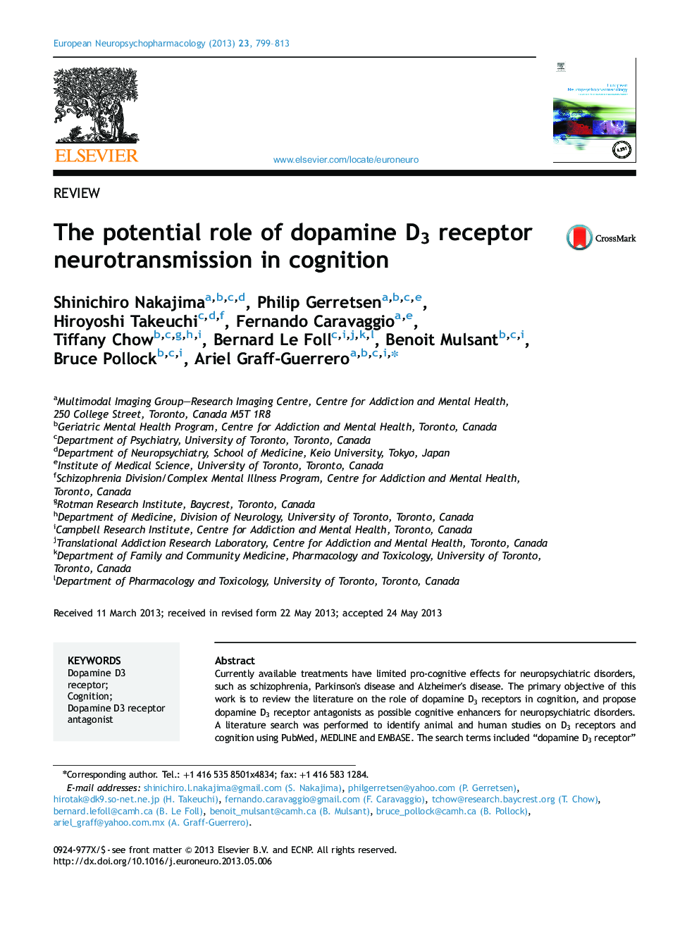 The potential role of dopamine D3 receptor neurotransmission in cognition