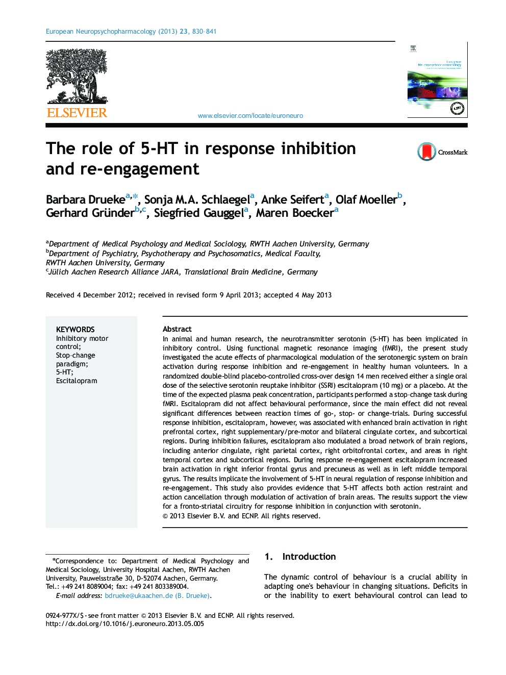 The role of 5-HT in response inhibition and re-engagement