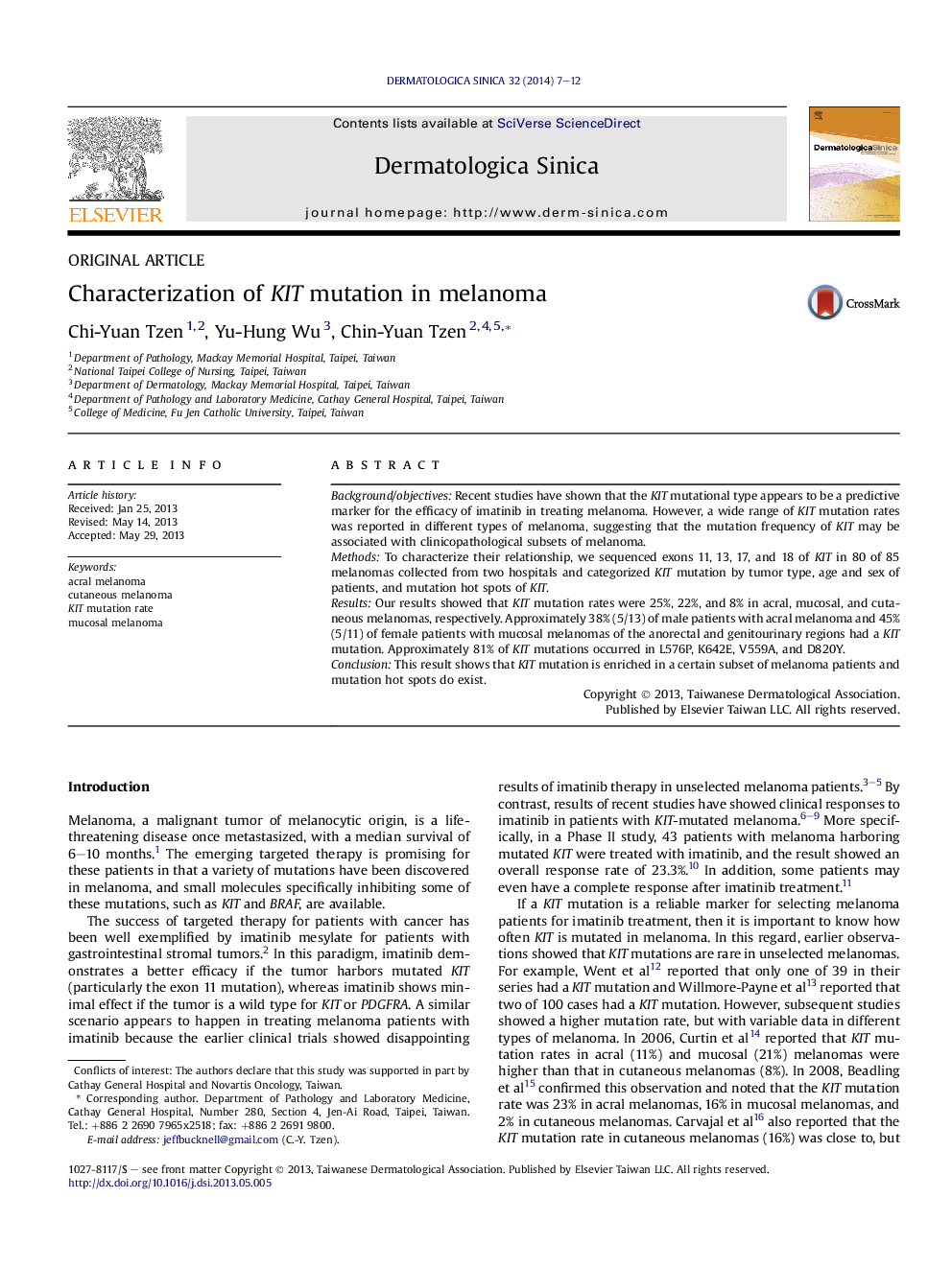 Characterization of KIT mutation in melanoma 