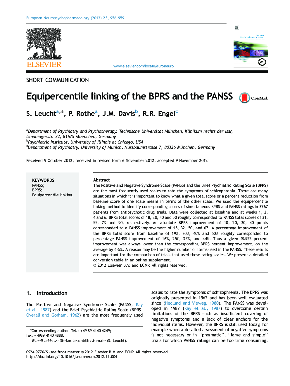 Equipercentile linking of the BPRS and the PANSS