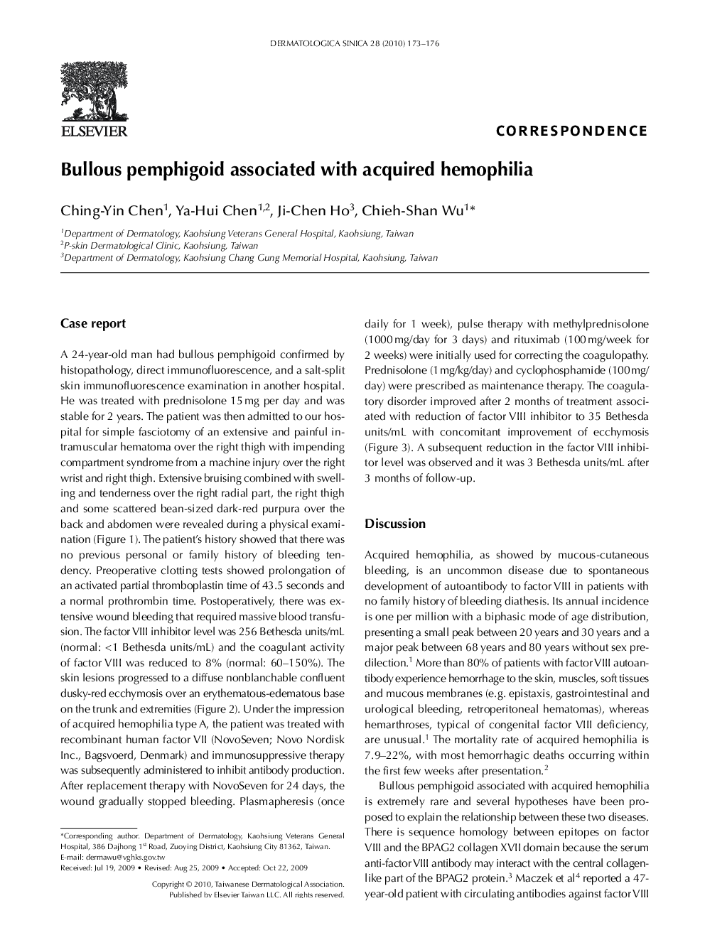 Bullous pemphigoid associated with acquired hemophilia