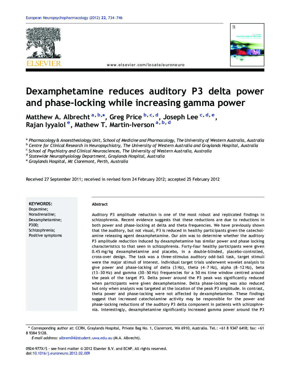 Dexamphetamine reduces auditory P3 delta power and phase-locking while increasing gamma power