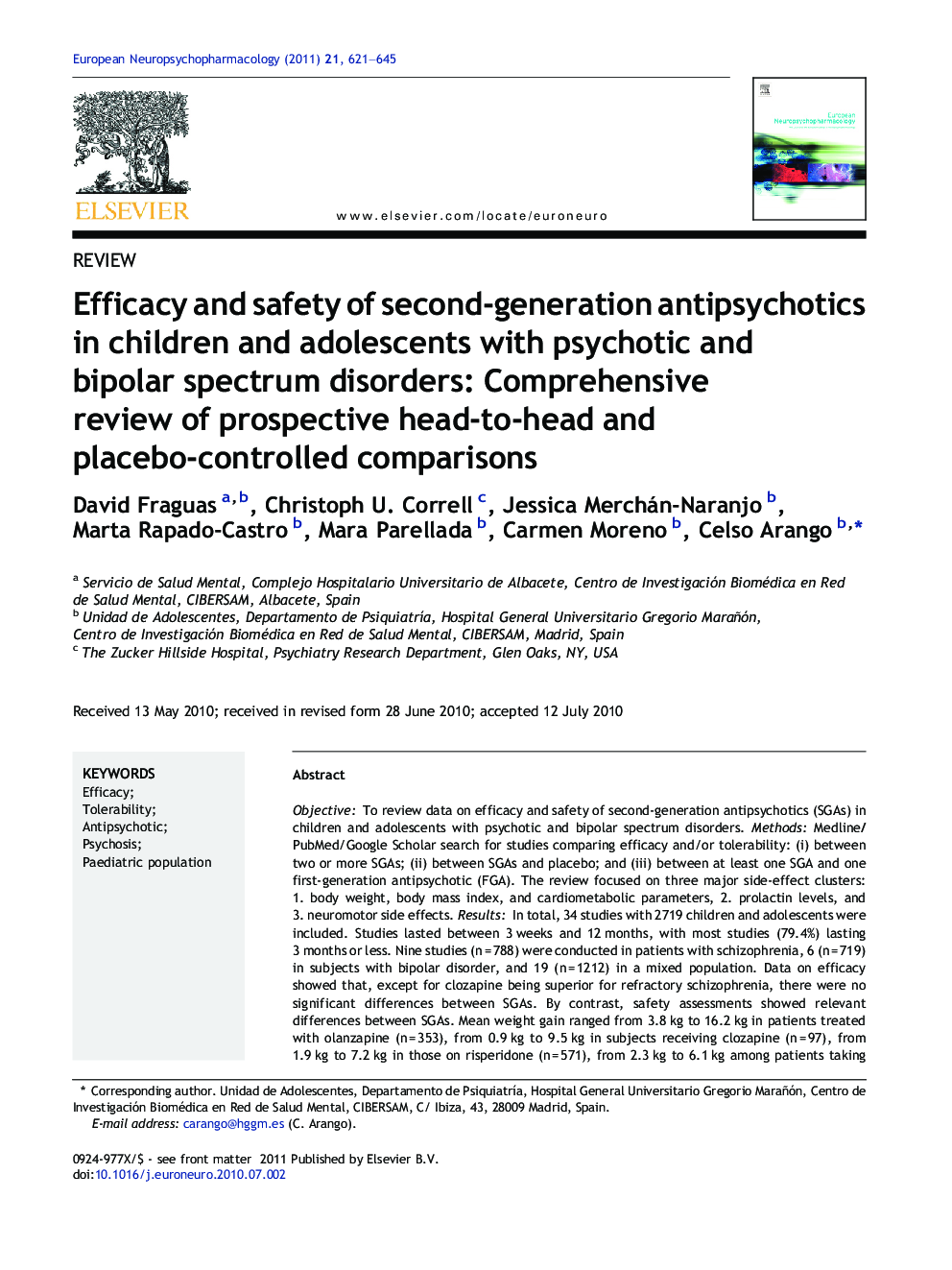 Efficacy and safety of second-generation antipsychotics in children and adolescents with psychotic and bipolar spectrum disorders: Comprehensive review of prospective head-to-head and placebo-controlled comparisons