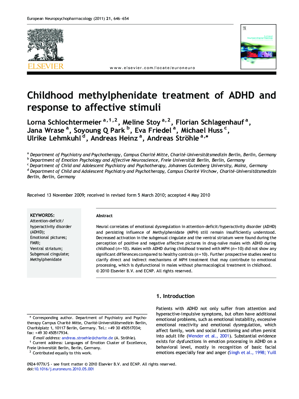 Childhood methylphenidate treatment of ADHD and response to affective stimuli