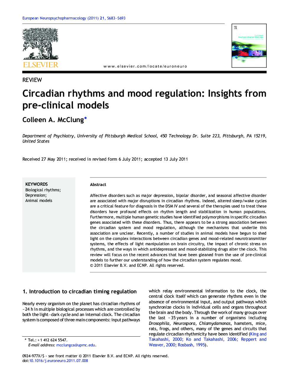 Circadian rhythms and mood regulation: Insights from pre-clinical models