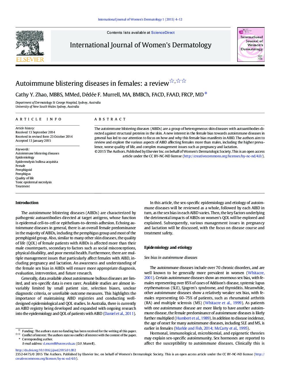 Autoimmune blistering diseases in females: a review 