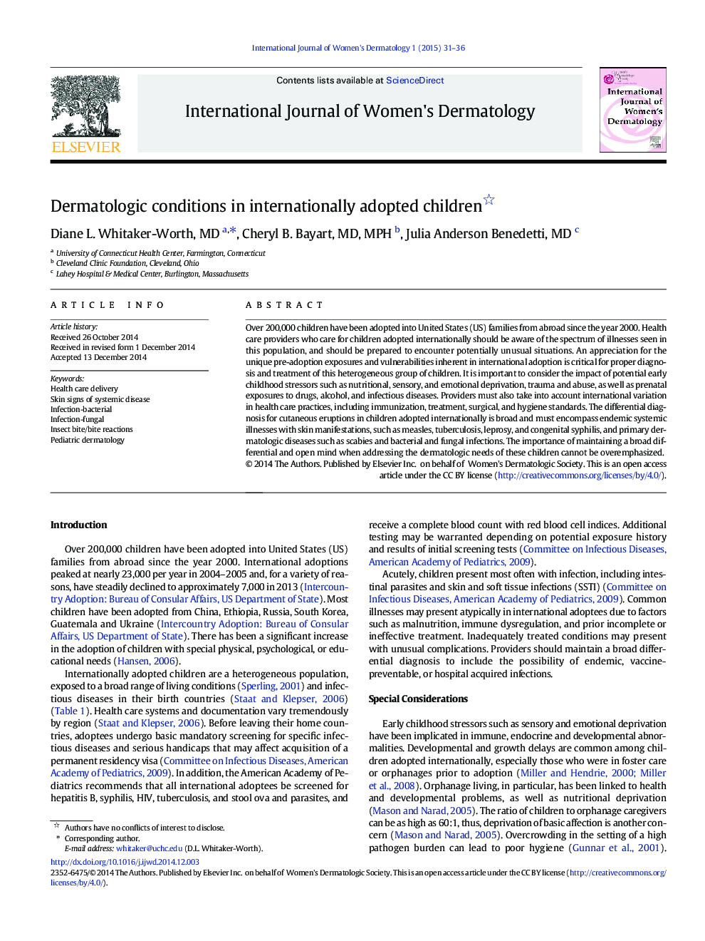 Dermatologic conditions in internationally adopted children 