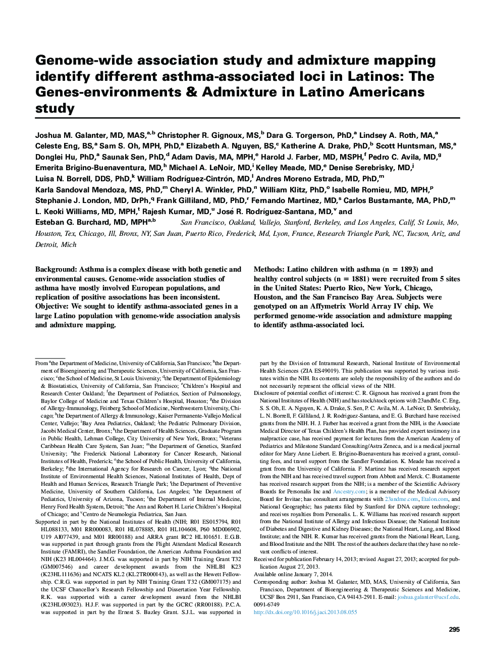مطالعه مرتبط با ژنوم و نقشه برداری مخلوط شناسایی موقعیت های مرتبط با آسم مختلف در لاتین: ژن ها-محیط ها و مخلوط در مطالعه آمریکایی های آمریکای لاتین 