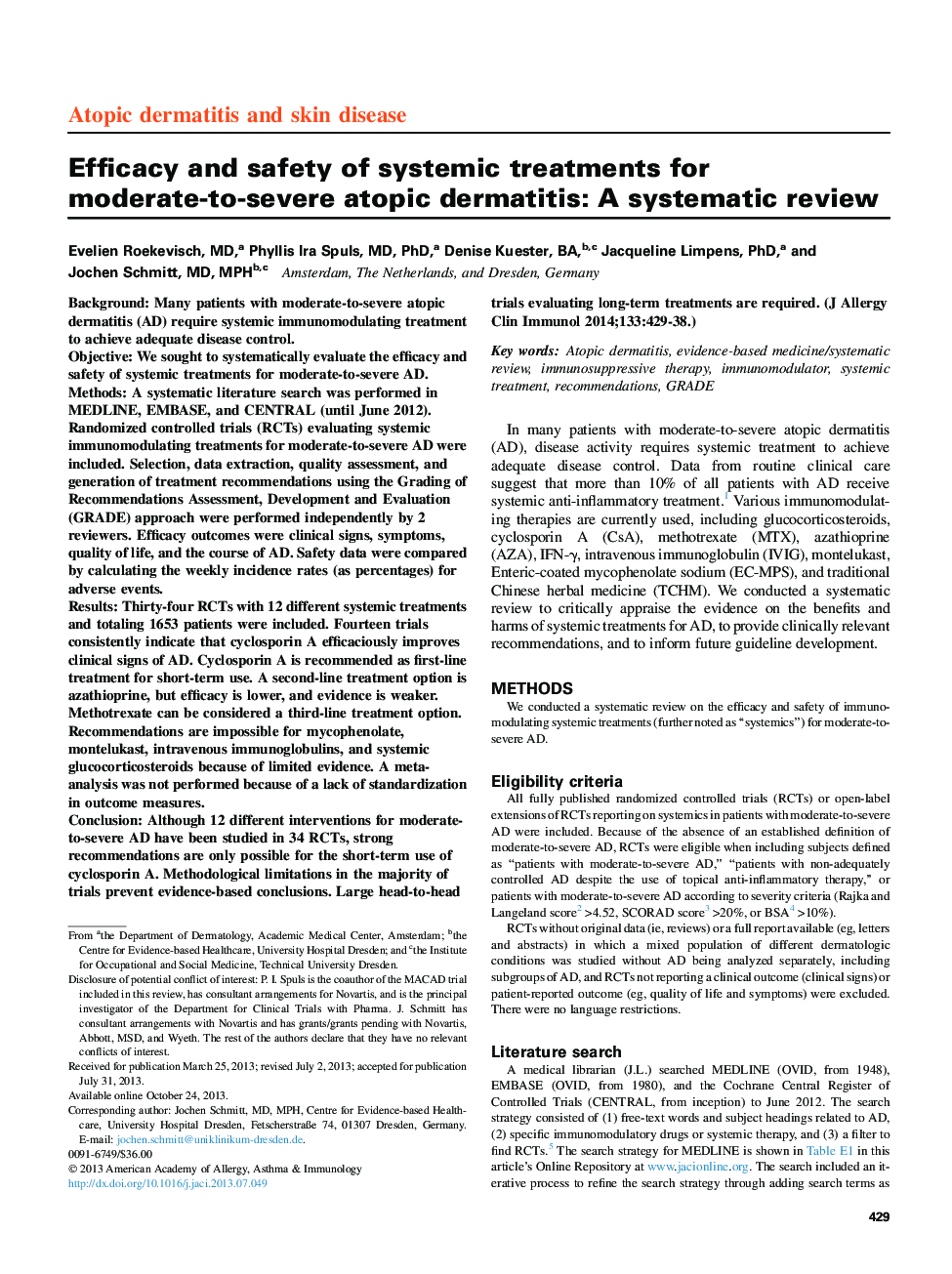 Efficacy and safety of systemic treatments for moderate-to-severe atopic dermatitis: A systematic review 