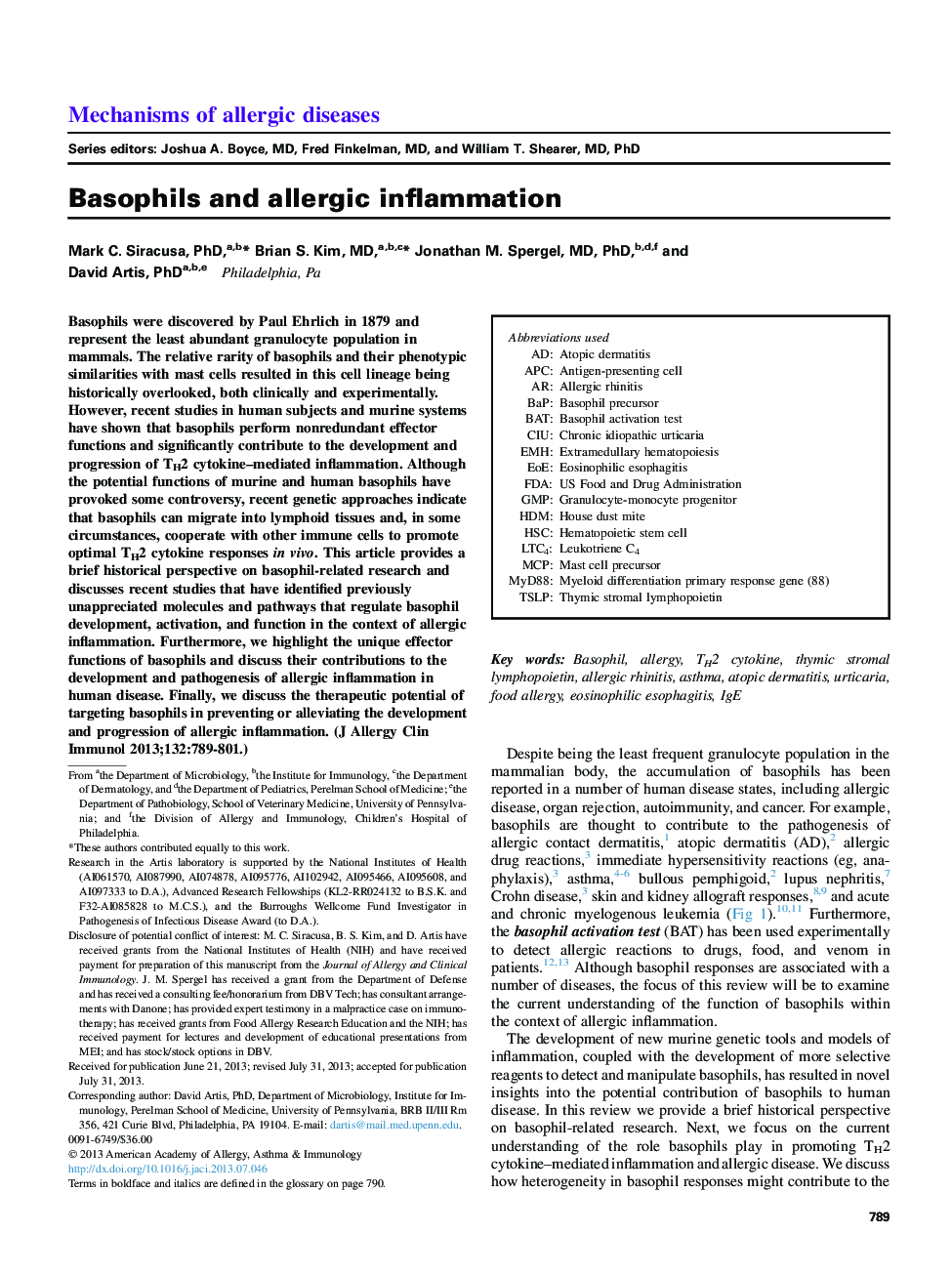 Basophils and allergic inflammation 