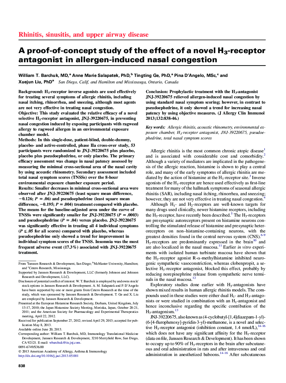 A proof-of-concept study of the effect of a novel H3-receptor antagonist in allergen-induced nasal congestion