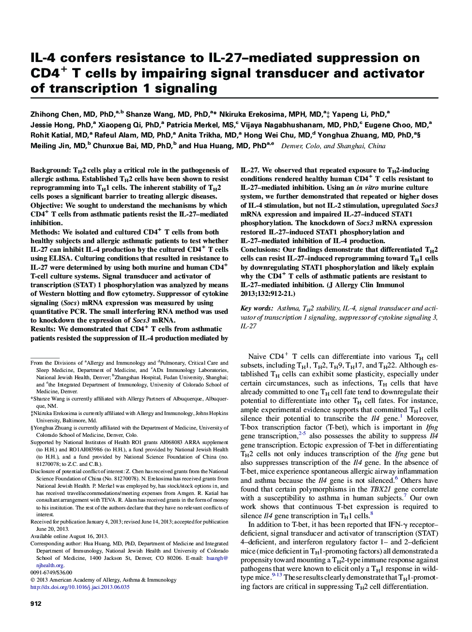 IL-4 confers resistance to IL-27-mediated suppression on CD4+ T cells by impairing signal transducer and activator ofÂ transcription 1 signaling