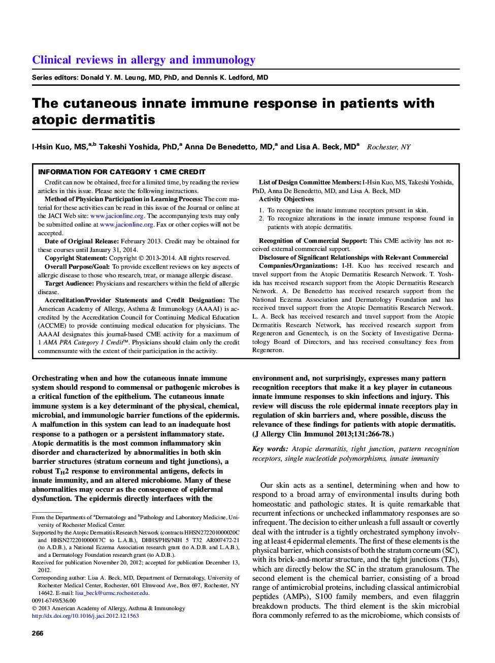 The cutaneous innate immune response in patients with atopic dermatitis 