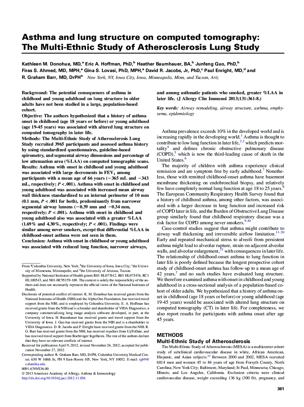 Asthma and lung structure on computed tomography: TheÂ Multi-Ethnic Study of Atherosclerosis Lung Study