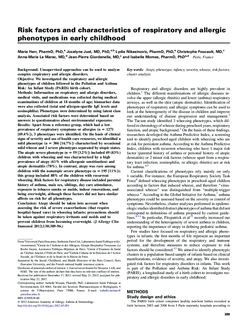 Risk factors and characteristics of respiratory and allergic phenotypes in early childhood