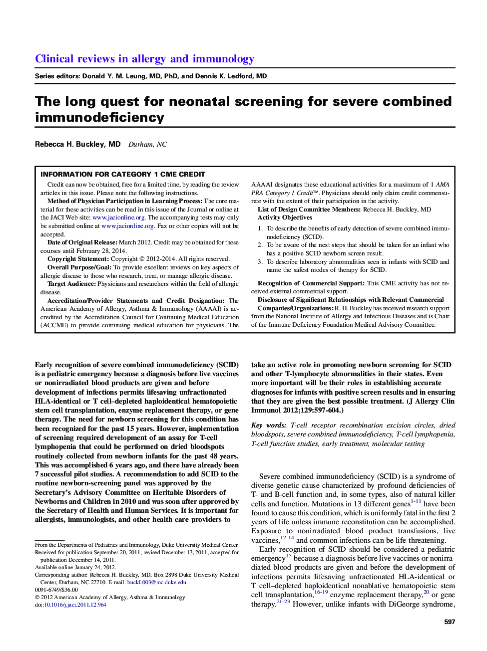 The long quest for neonatal screening for severe combined immunodeficiency 