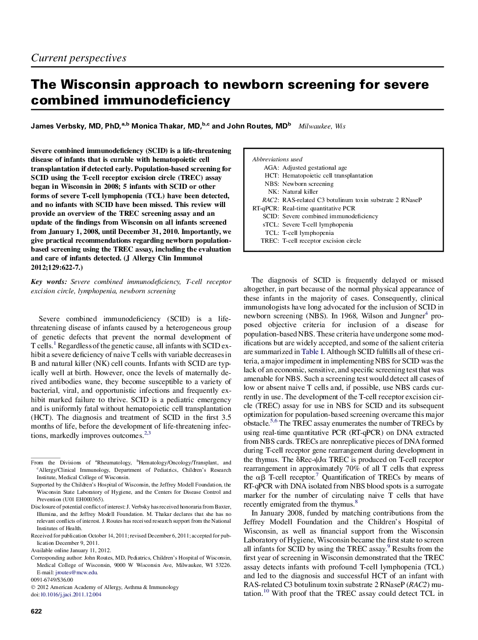 The Wisconsin approach to newborn screening for severe combined immunodeficiency 