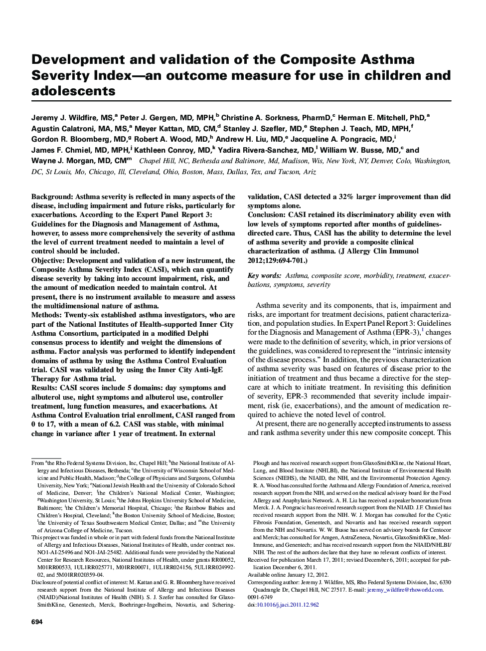 Development and validation of the Composite Asthma Severity Index—an outcome measure for use in children and adolescents 