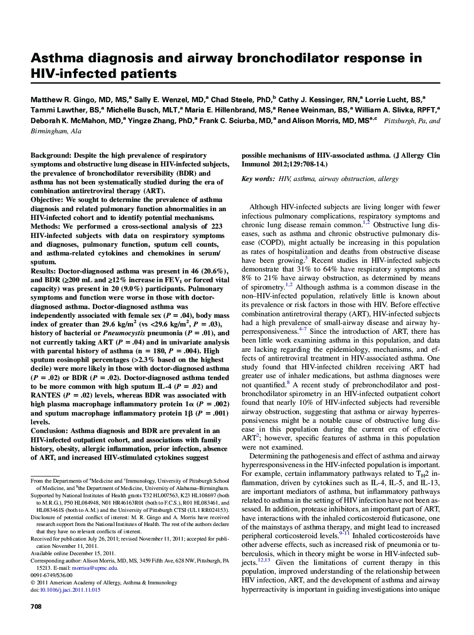 Asthma diagnosis and airway bronchodilator response in HIV-infected patients