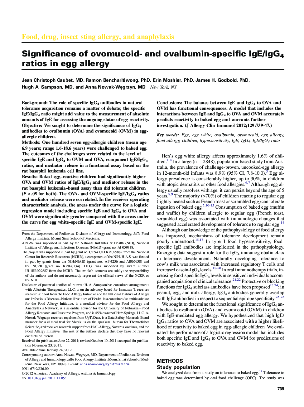 Significance of ovomucoid- and ovalbumin-specific IgE/IgG4 ratios in egg allergy 
