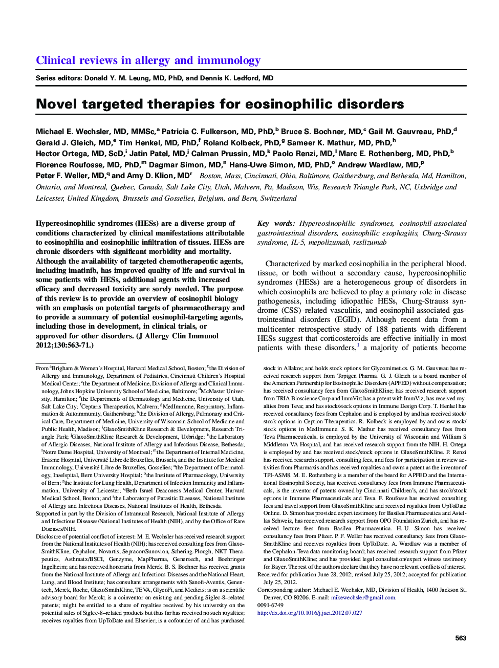 Novel targeted therapies for eosinophilic disorders 