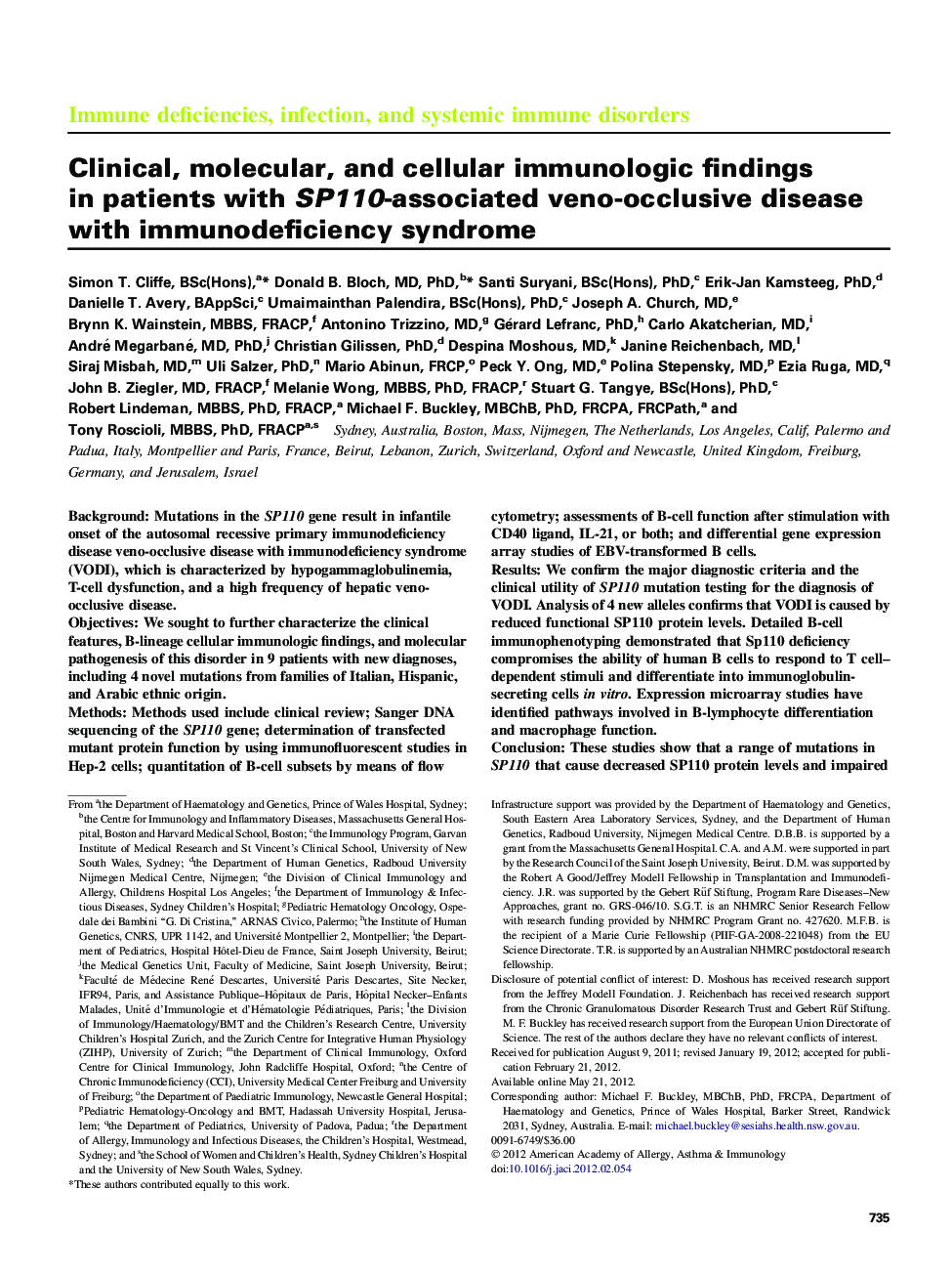 Clinical, molecular, and cellular immunologic findings in patients with SP110-associated veno-occlusive disease with immunodeficiency syndrome