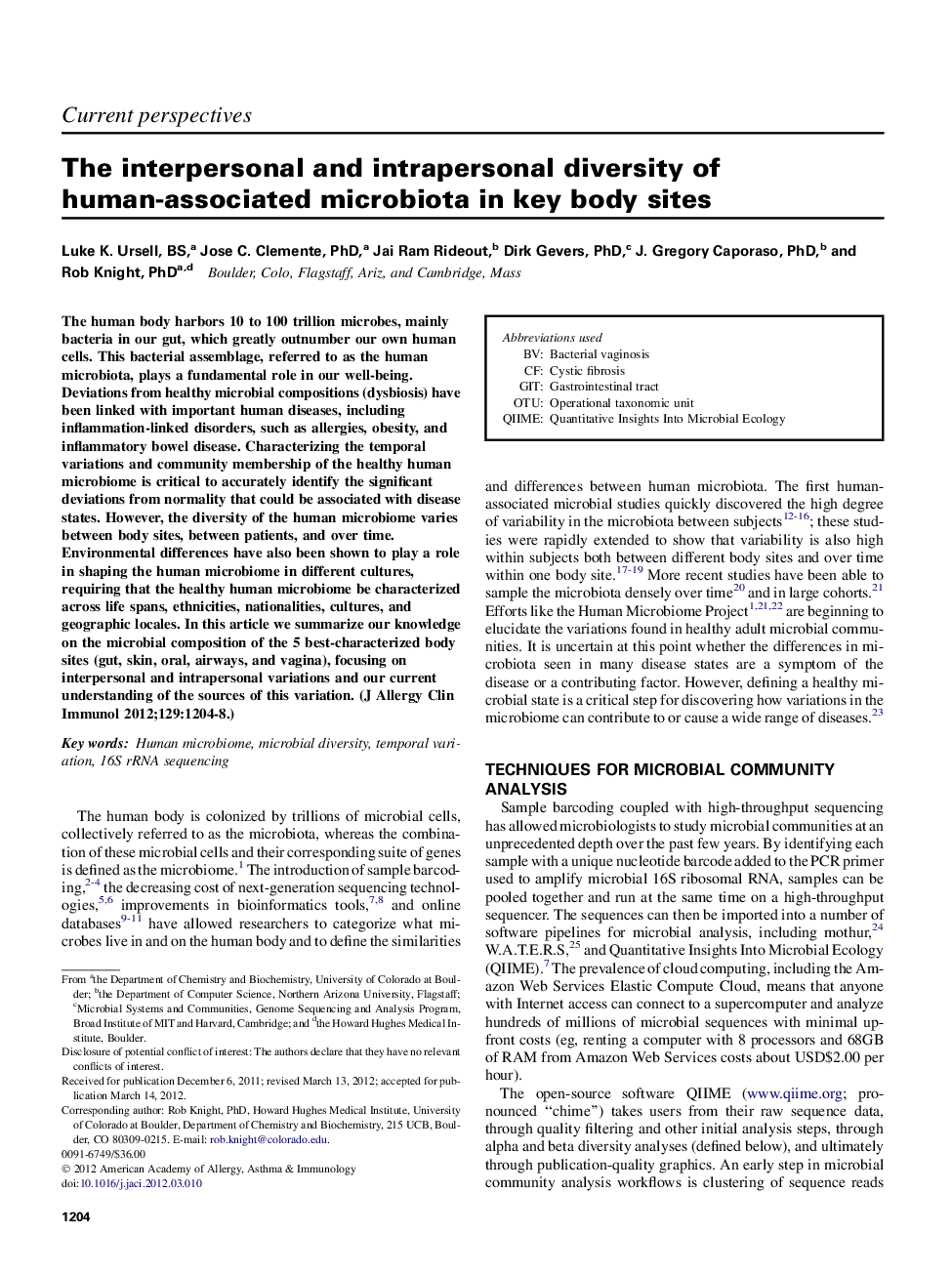 The interpersonal and intrapersonal diversity of human-associated microbiota in key body sites 