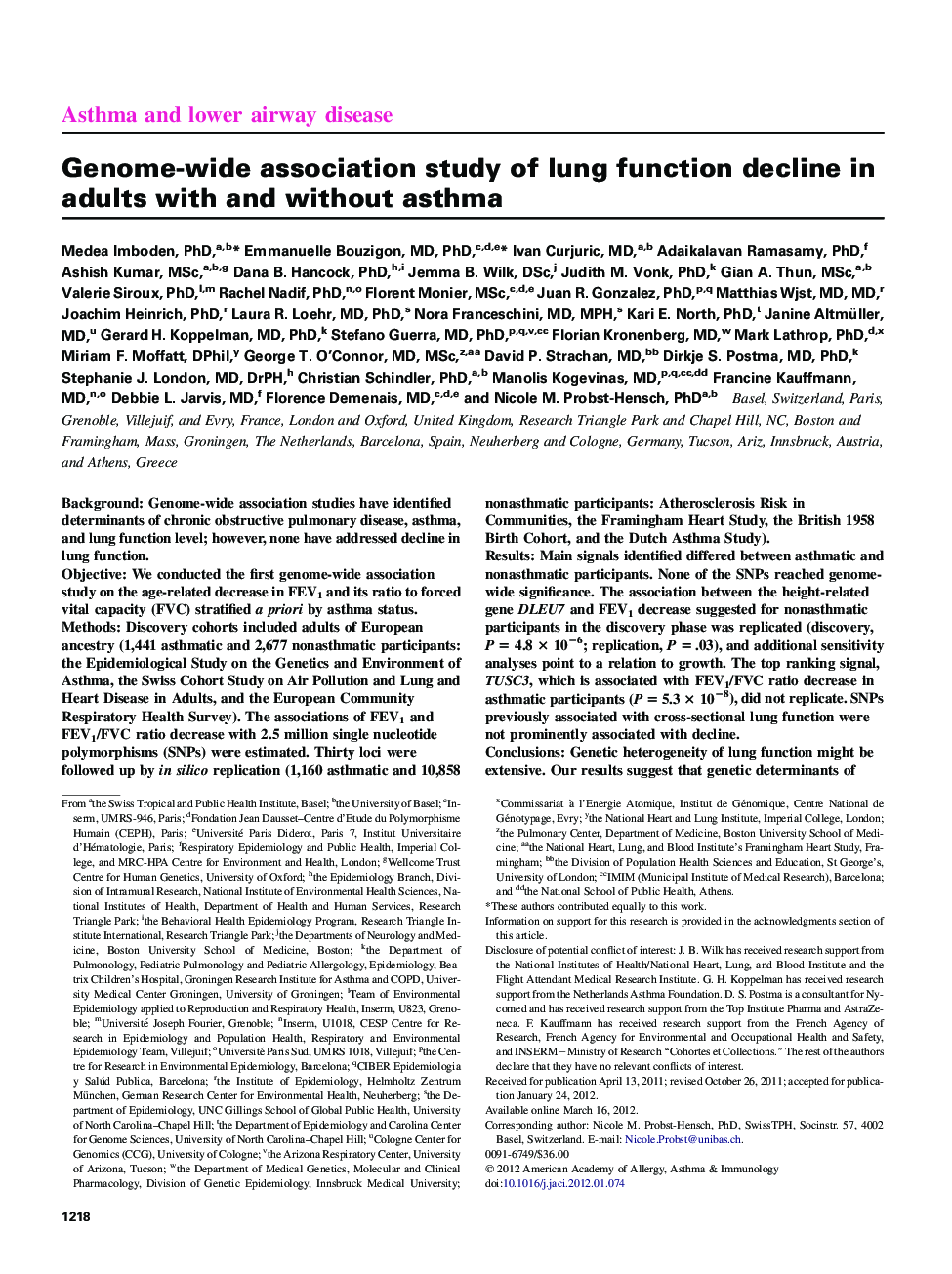 Genome-wide association study of lung function decline in adults with and without asthma 