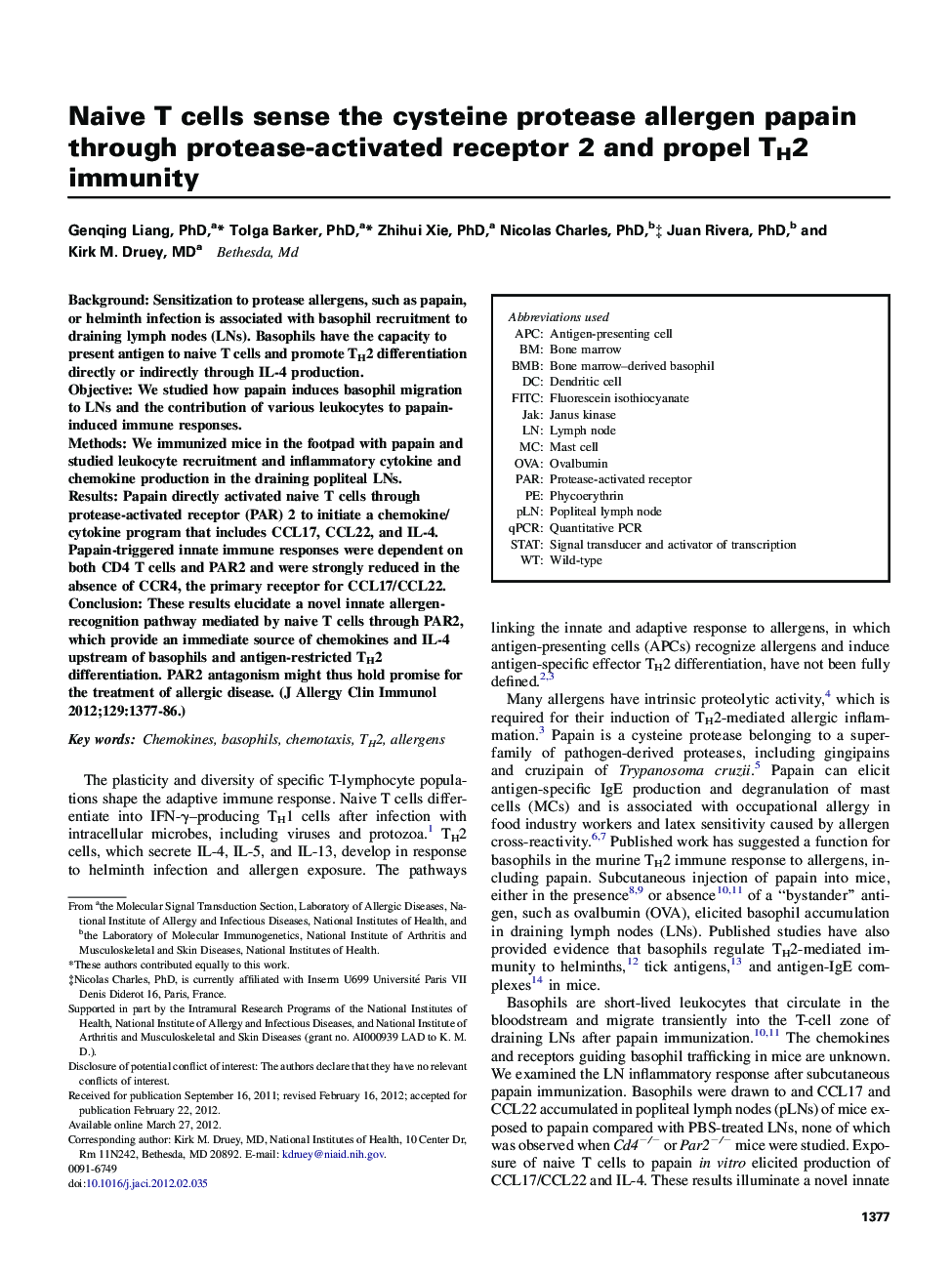 Naive T cells sense the cysteine protease allergen papain through protease-activated receptor 2 and propel TH2 immunity