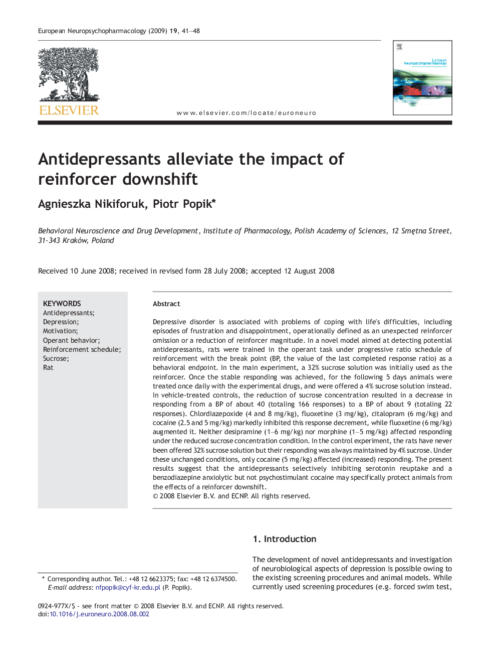 Antidepressants alleviate the impact of reinforcer downshift