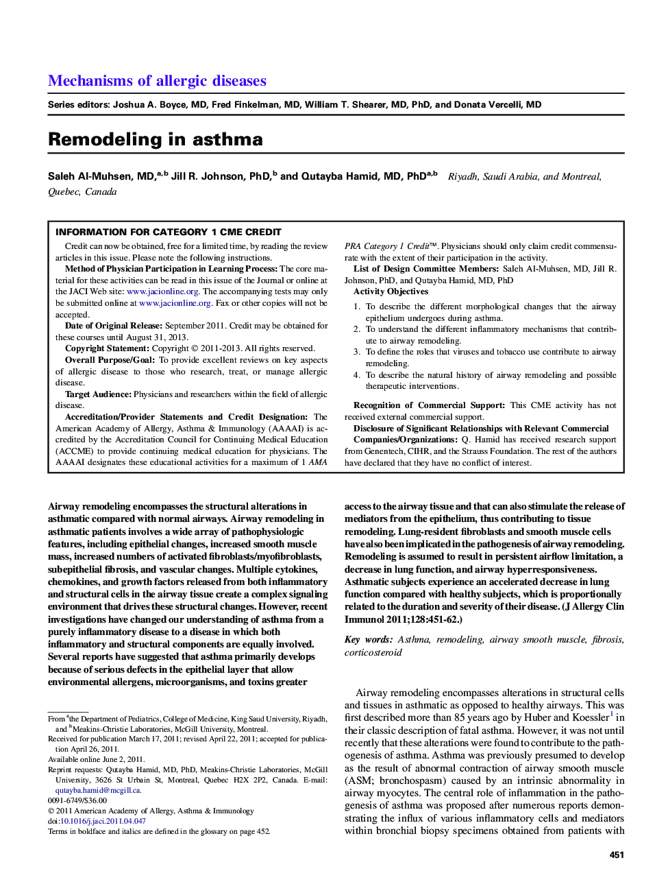 Remodeling in asthma 