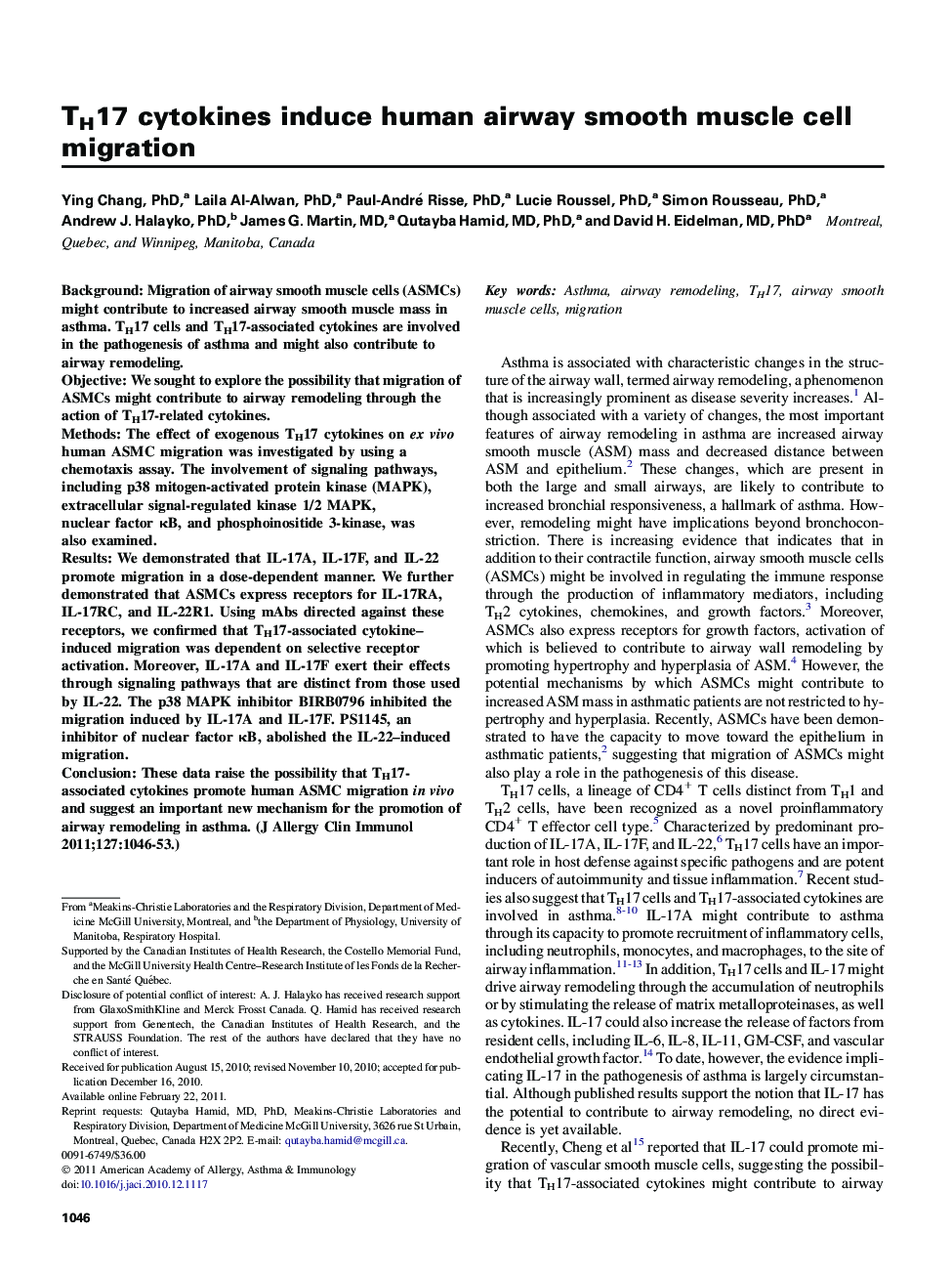 TH17 cytokines induce human airway smooth muscle cell migration