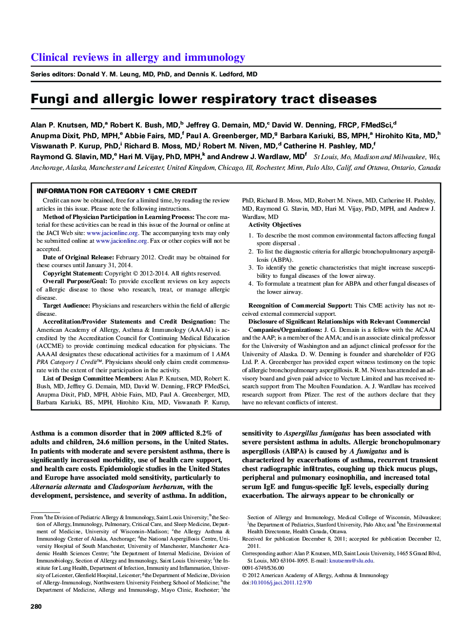 Fungi and allergic lower respiratory tract diseases 