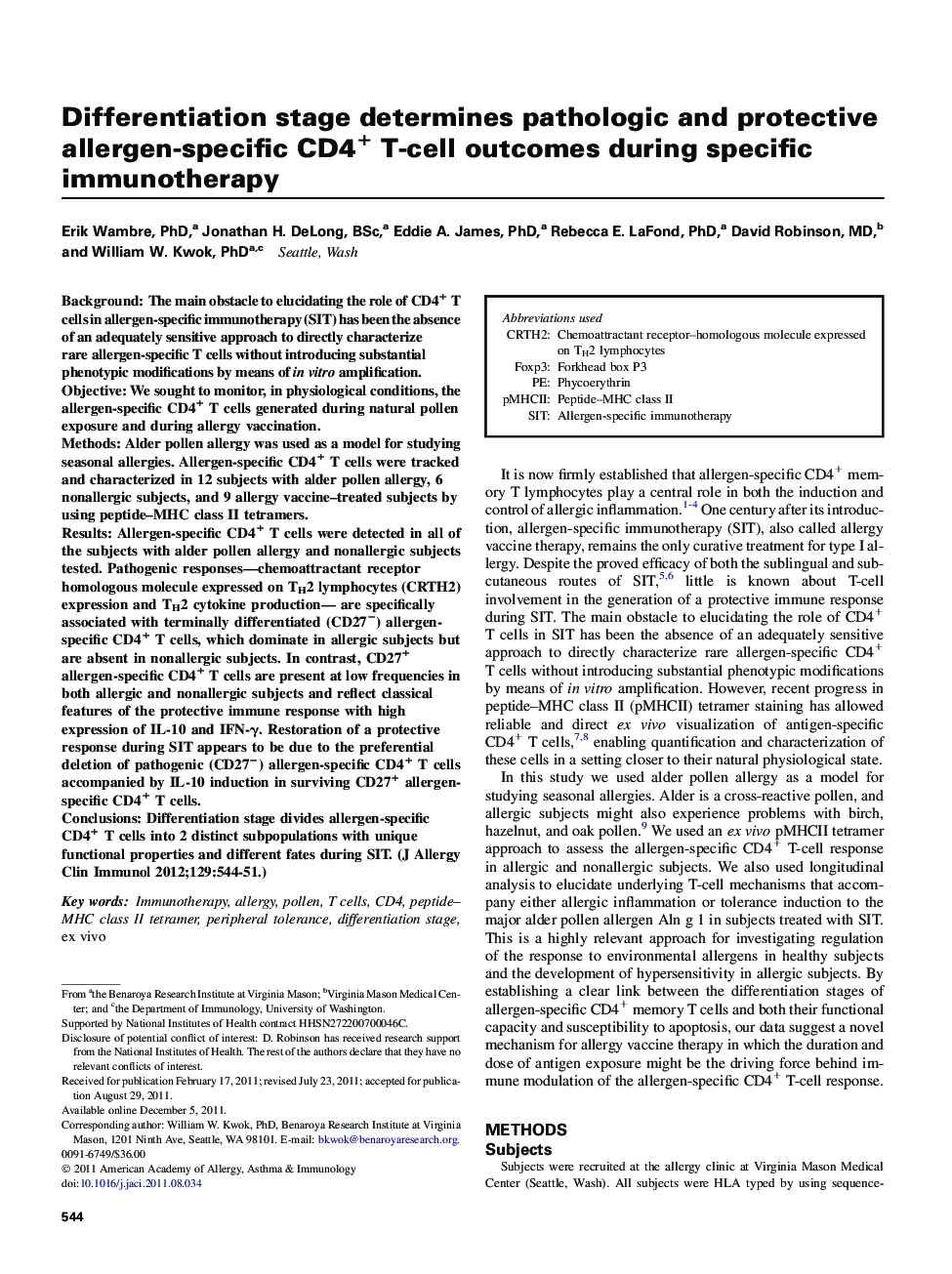 Differentiation stage determines pathologic and protective allergen-specific CD4+ T-cell outcomes during specific immunotherapy