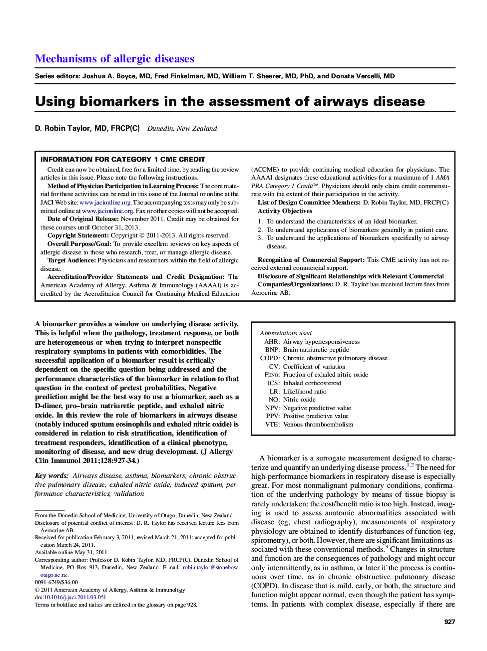 Using biomarkers in the assessment of airways disease 