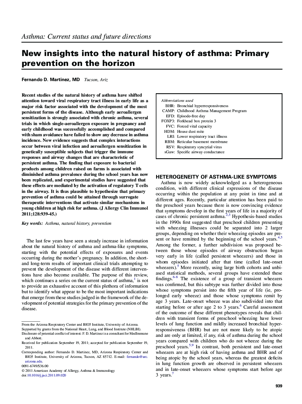 New insights into the natural history of asthma: Primary prevention on the horizon 