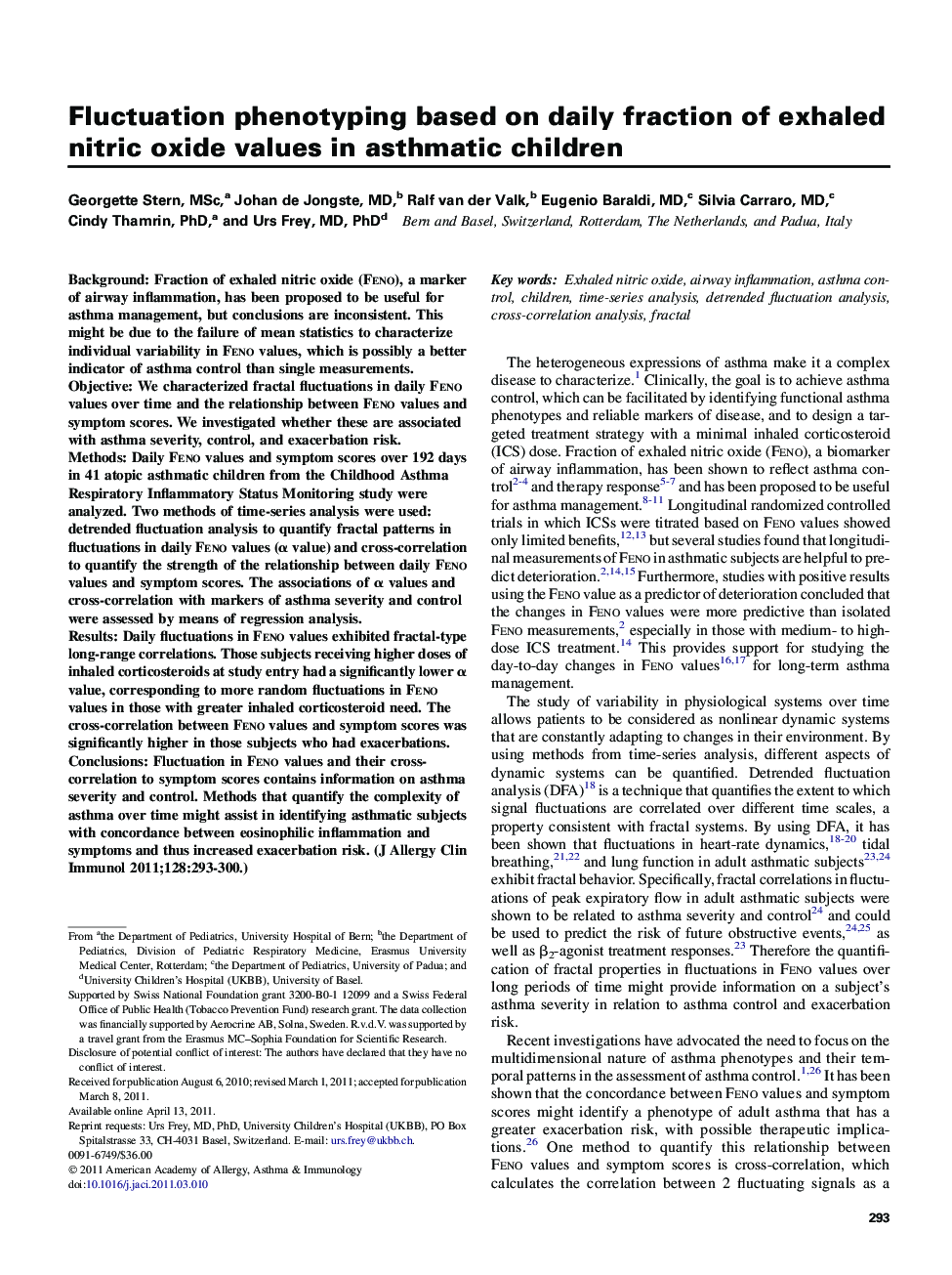 Fluctuation phenotyping based on daily fraction of exhaled nitric oxide values in asthmatic children 