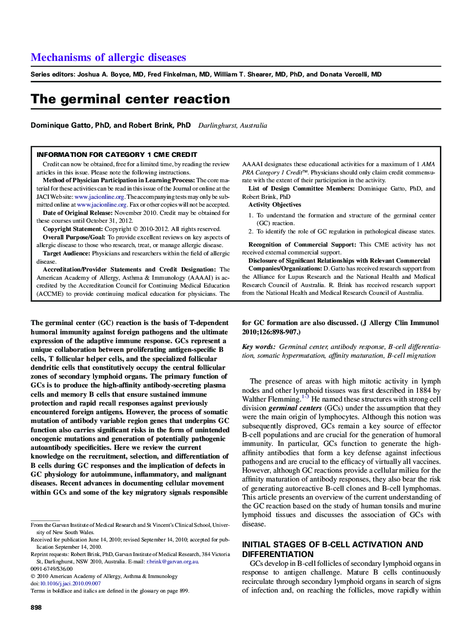 The germinal center reaction 