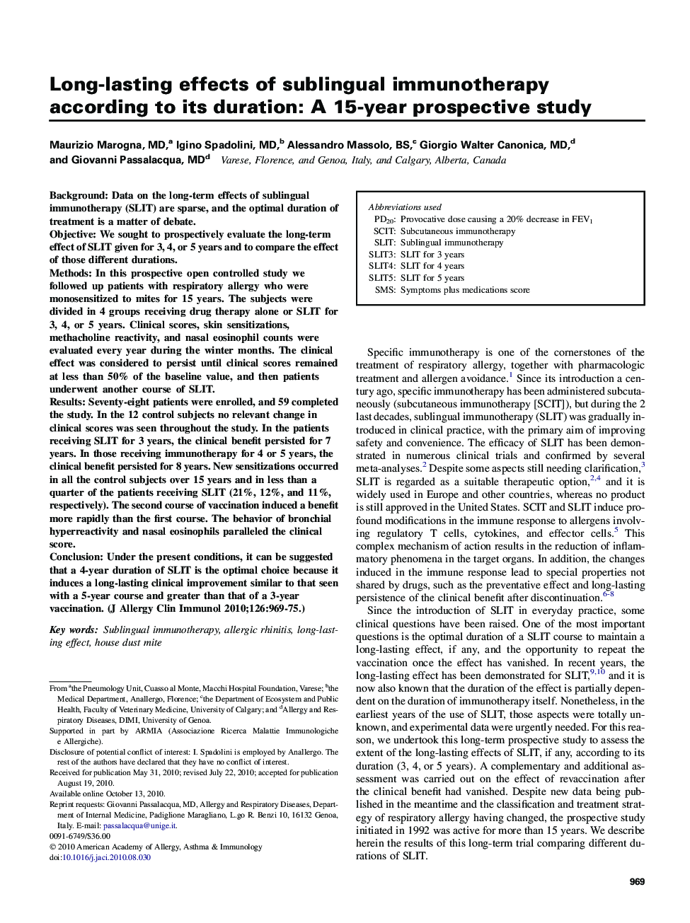 Long-lasting effects of sublingual immunotherapy according to its duration: A 15-year prospective study 