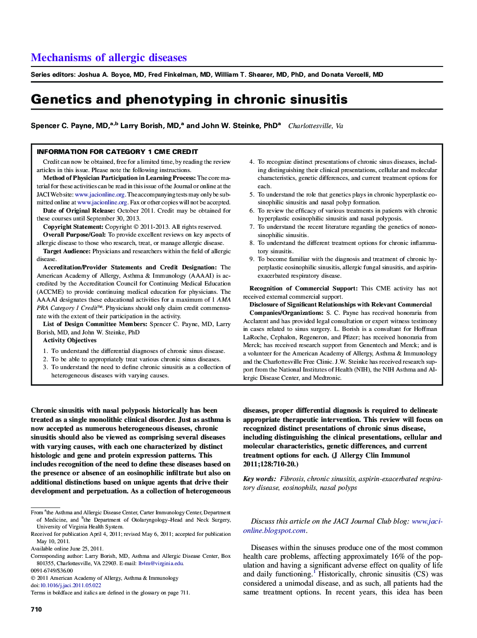 Genetics and phenotyping in chronic sinusitis 