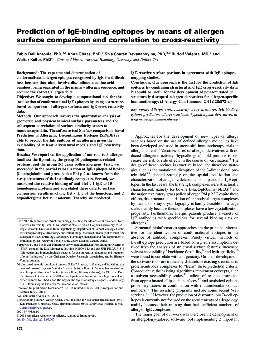 Prediction of IgE-binding epitopes by means of allergen surface comparison and correlation to cross-reactivity