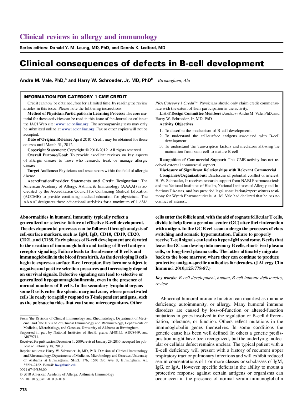 Clinical consequences of defects in B-cell development 