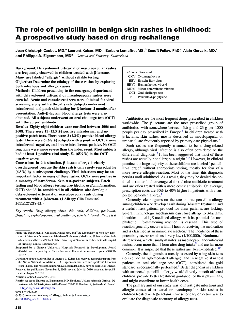 The role of penicillin in benign skin rashes in childhood: A prospective study based on drug rechallenge 