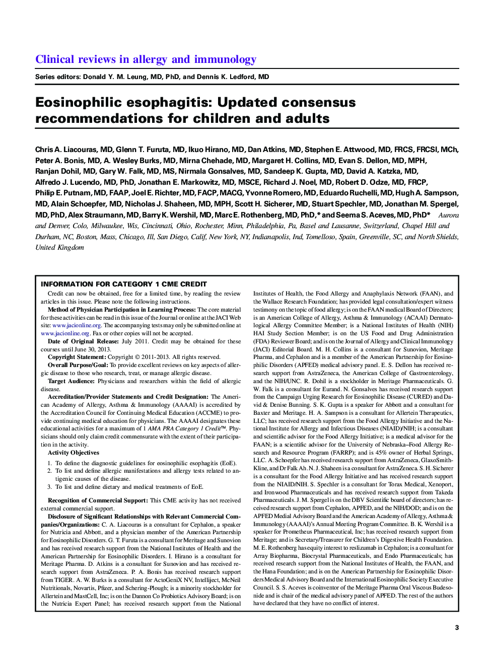 Eosinophilic esophagitis: Updated consensus recommendations for children and adults