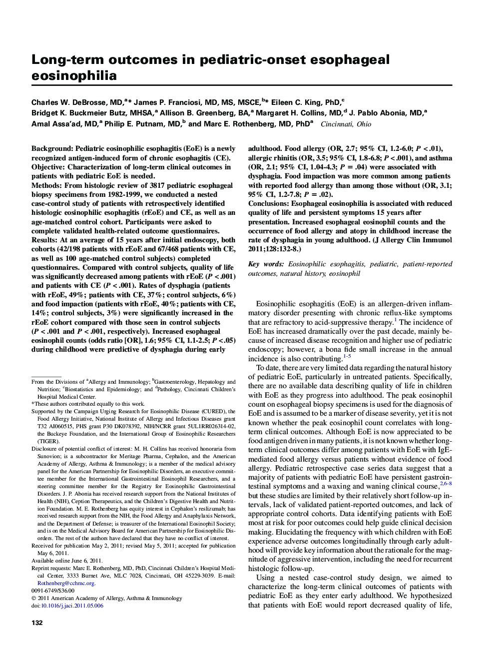 Long-term outcomes in pediatric-onset esophageal eosinophilia 