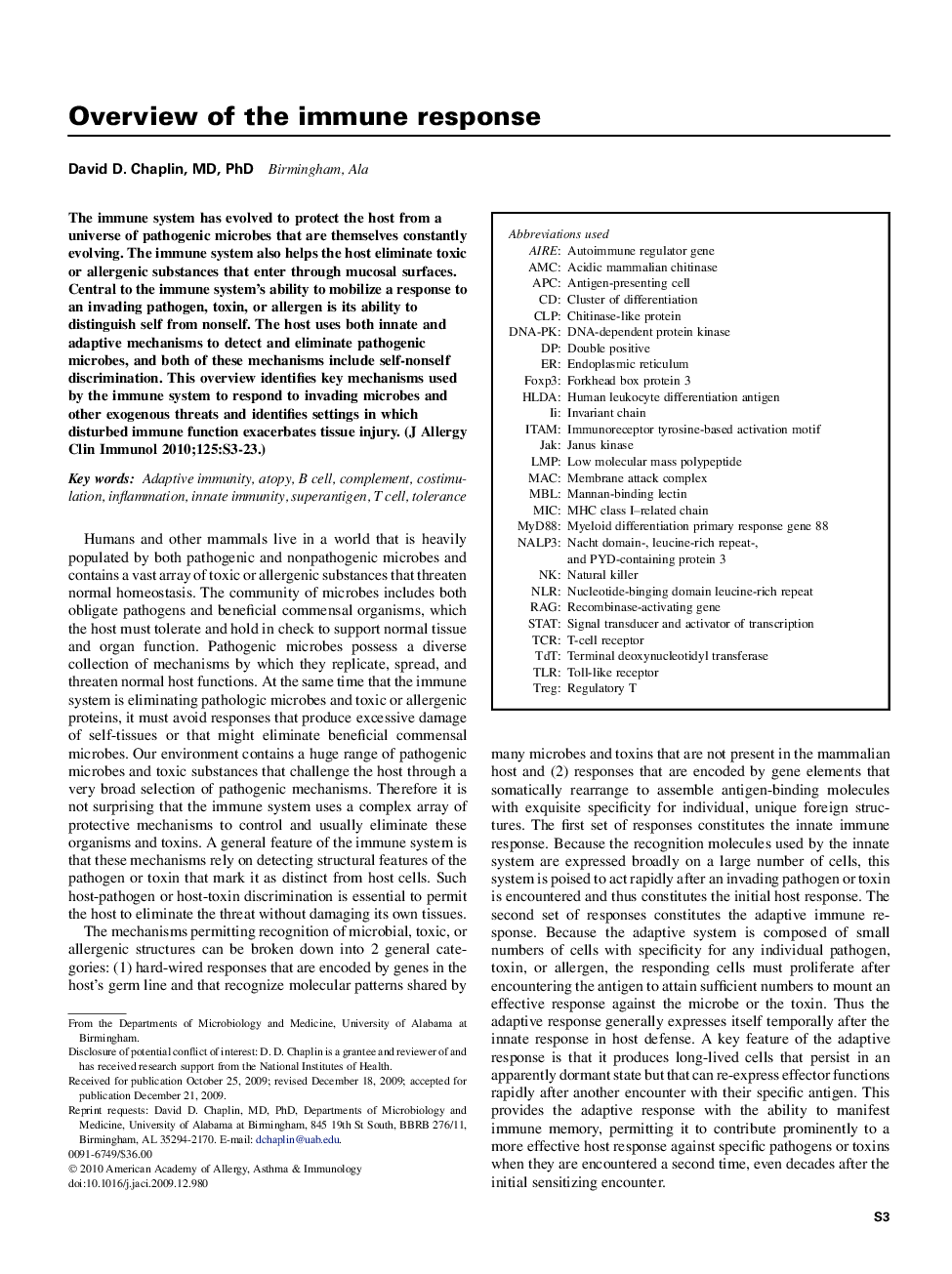 Overview of the immune response 